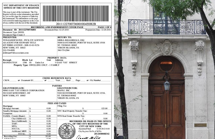 Document proving Epstein's purchase of a Freemason Lodge from Les Wexner