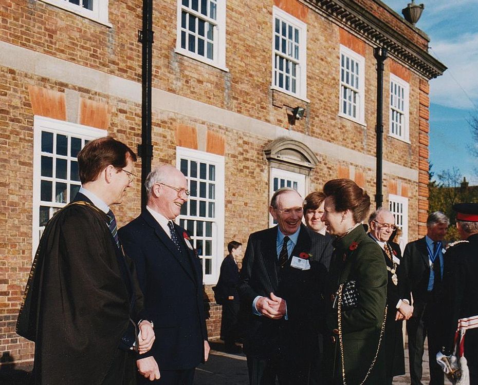 Princess Anne outside the Aldenham School Freemason temple